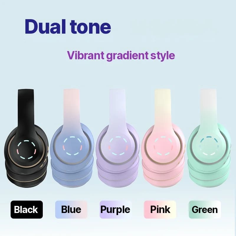 Fon Telinga Tanpa Wayar Over-Ear dengan Lampu LED & Radio FM