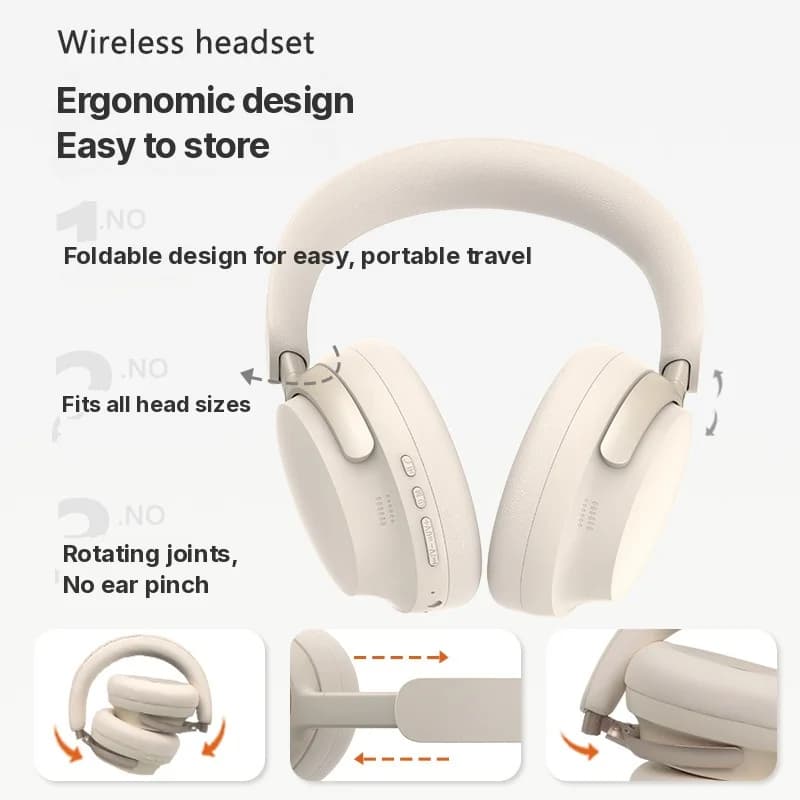 Fon Kepala Over-Ear Bluetooth Tanpa Wayar dengan Pengecasan Type-C dan Bunyi Stereo