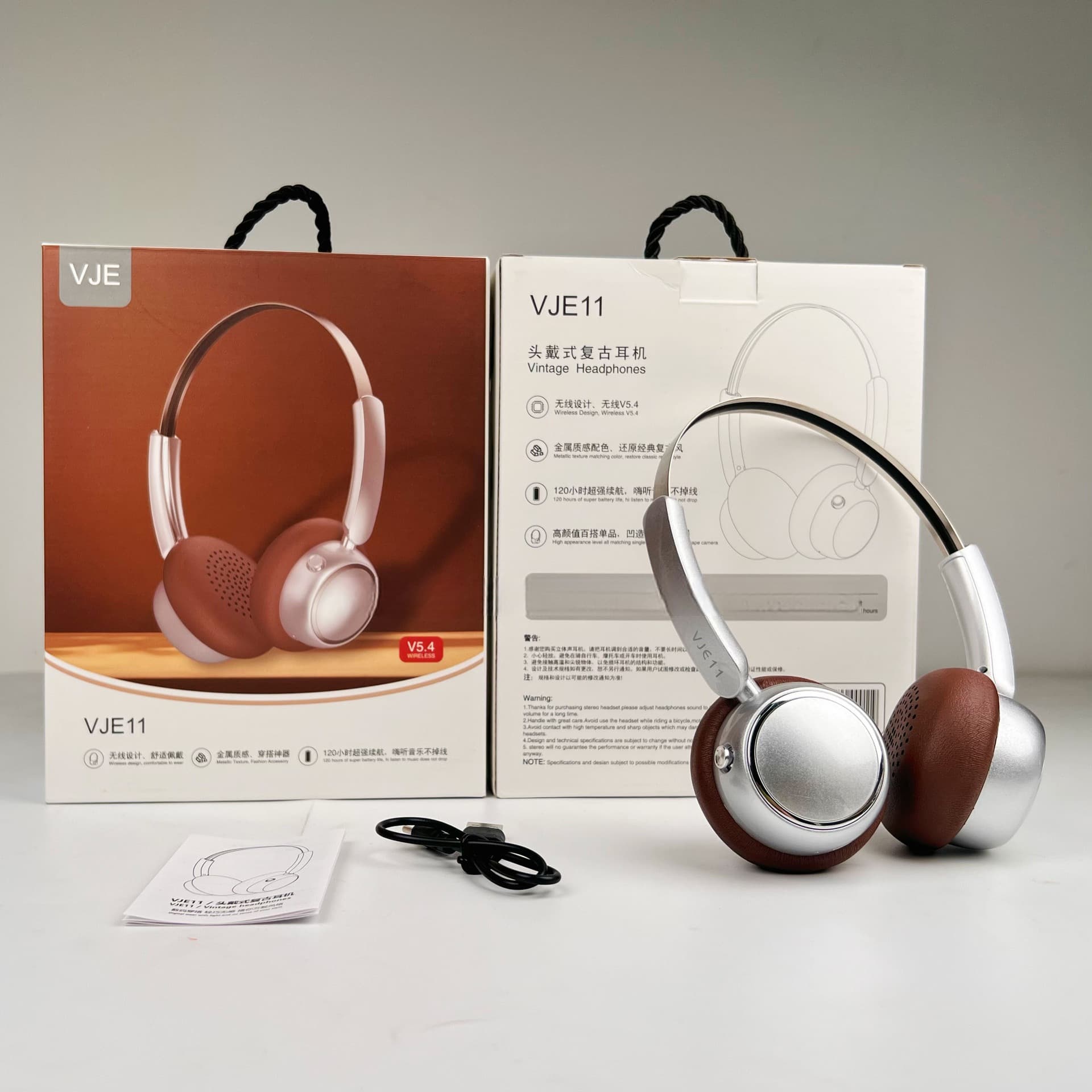 Fon Kepala Tanpa Wayar Over-Ear Retro dengan Radio FM dan Bluetooth 5.4