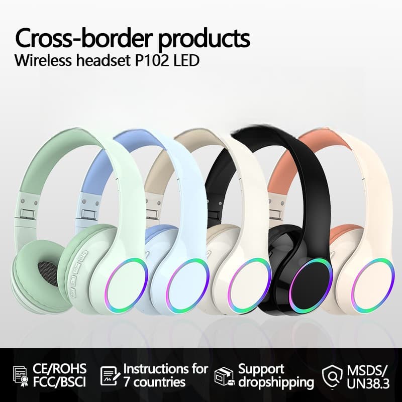 Fon Kepala Bluetooth Tanpa Wayar Over-Ear dengan Lampu LED dan Mikrofon