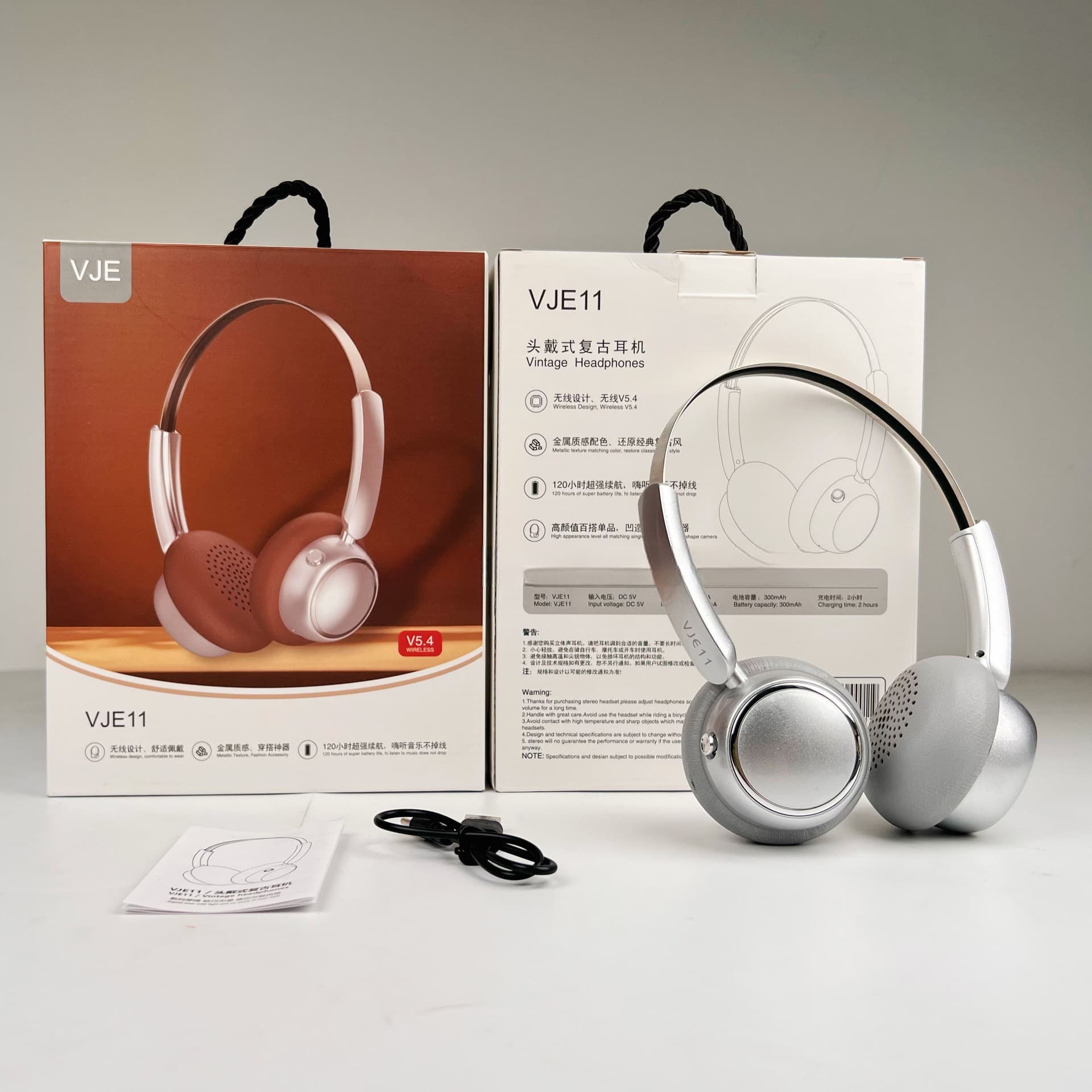 Fon Kepala Tanpa Wayar Over-Ear Retro dengan Radio FM dan Bluetooth 5.4
