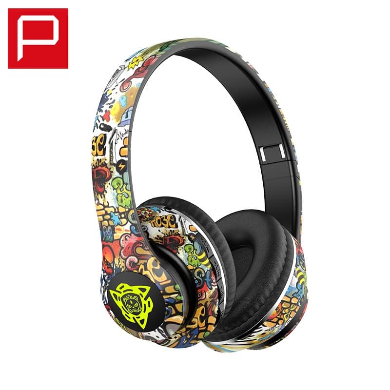 Fon Kepala Bluetooth Tanpa Wayar Over-Ear Reka Bentuk Graffiti Boleh Lipat