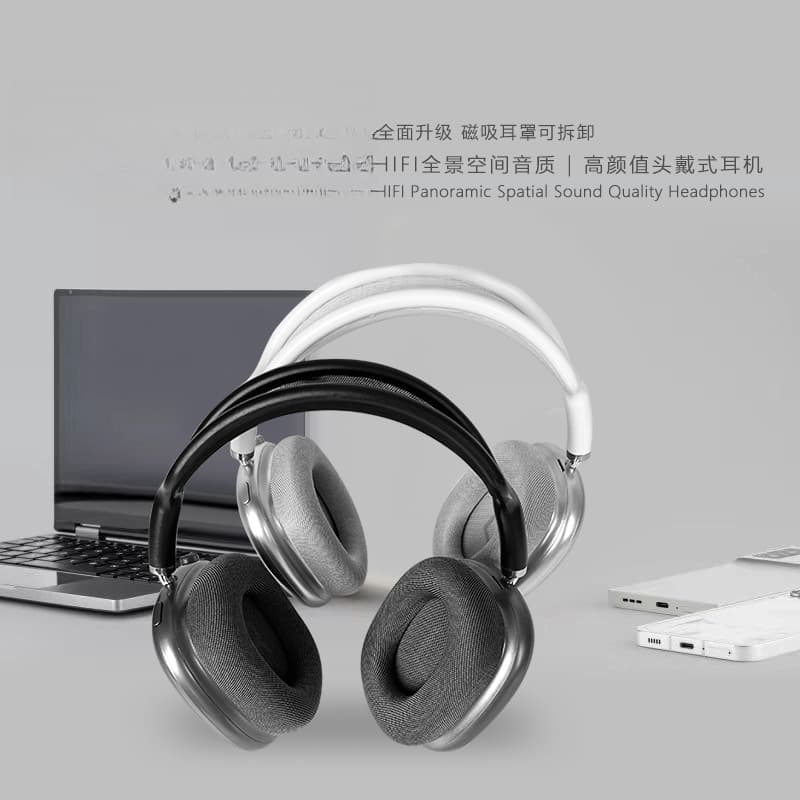 Fon Kepala Wireless Over-Ear dengan Cawan Telinga Magnetik & Gelang Kepala Mesh